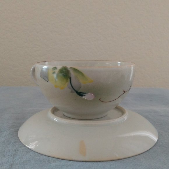 MID CENTURY MODERN JAPAN GREEN STAMP FLORAL TEA CUP SET JAPANESE BLOSSOMS - Picture 8 of 16